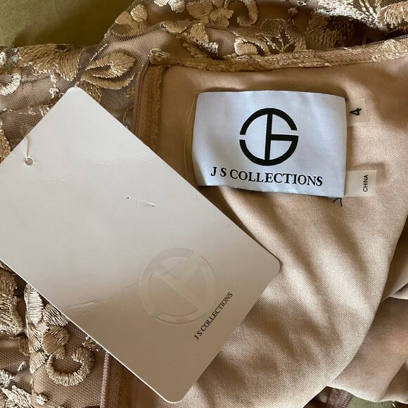 JS Collections Pink Lace Cocktail Dress Size 4 Short Sleeve Midi Sheath - Picture 8 of 12